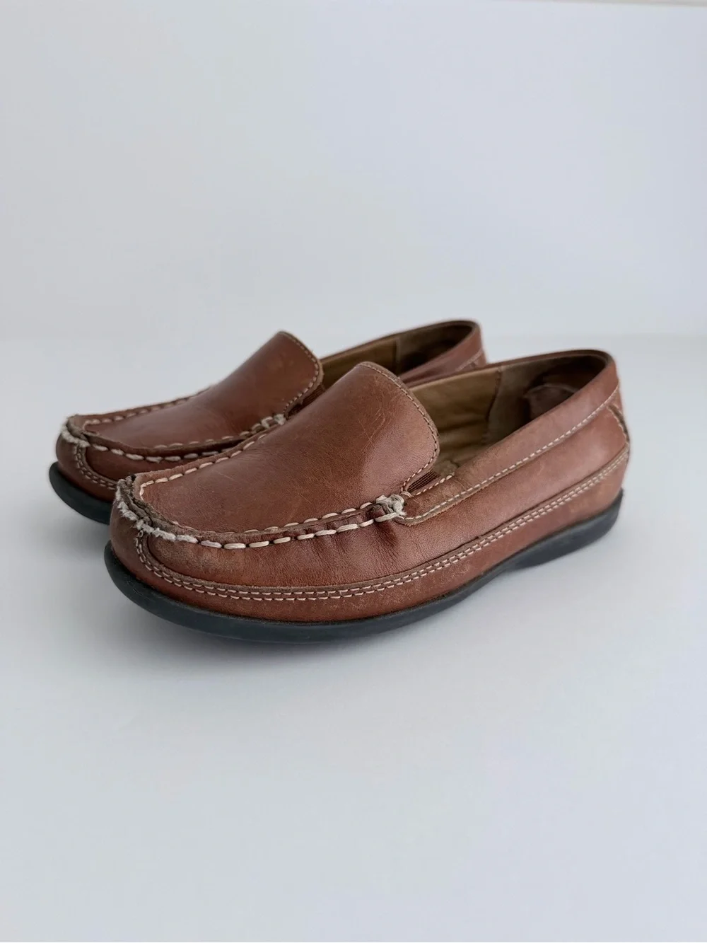 Kids Johnston & Murphy Brown Leather Slip-On Moccasins Loafers Boys Size 11M